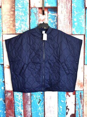 Women's Time and Tru Quilted Puffer Poncho Relaxed Fit L-XL Navy NEW